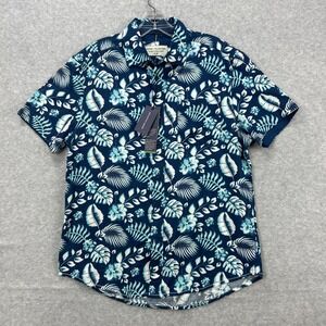 Report Collection Shirt Men Medium Blue Floral Hawaiian Tropical Sustainable NEW